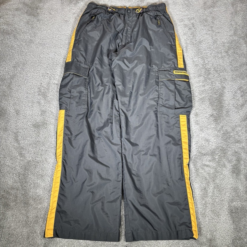 Vintage Aeropostale Track Pants Mens M Gray Windbreaker Lined Wide Leg Cargo Y2K
